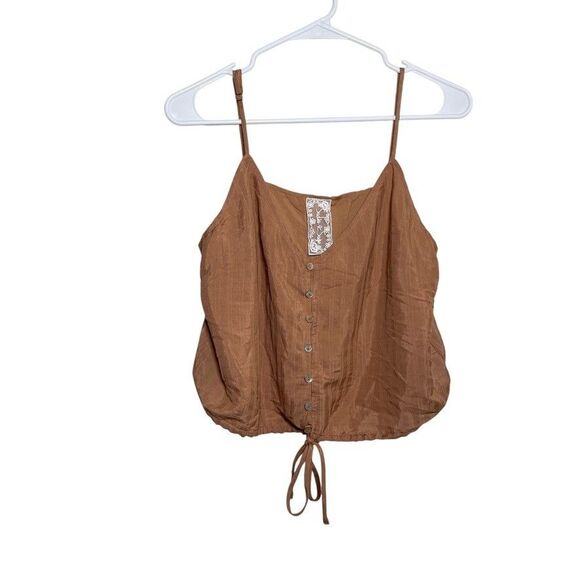 Sadie & Sage Tank Top Women's Large Brown Button Up Tie Sleeveless Cropped Boho - Picture 1 of 9